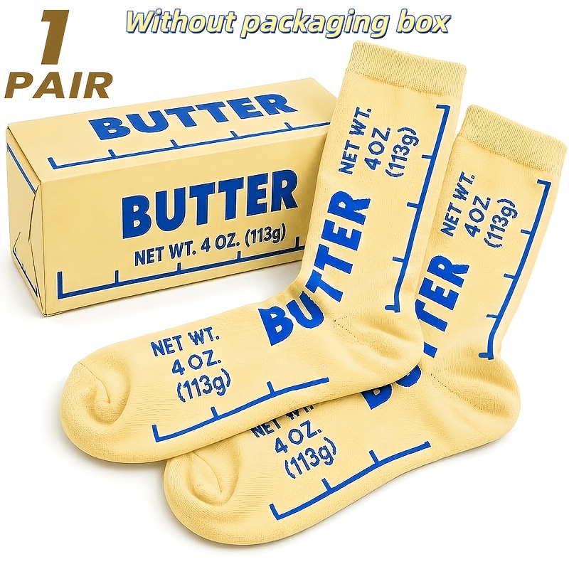 TEMU 1 Pair Fun Food-themed Yellow Butter & Suitable For Bakers, Chefs, Gifts - Novelty Crew Socks With Butter, Mid-calf Stockings For , Themed