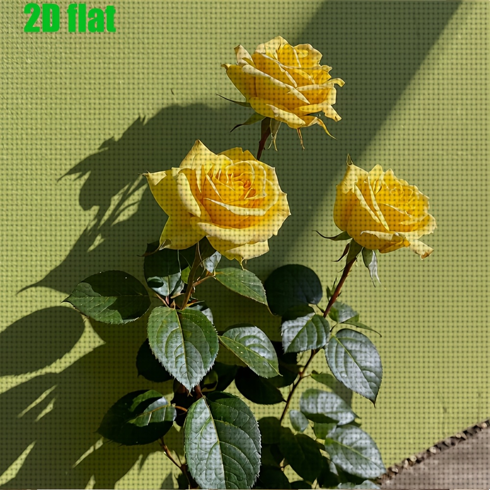 DIY Cross-Stitch Printed Kit, Three Yellow Roses Against a Wall