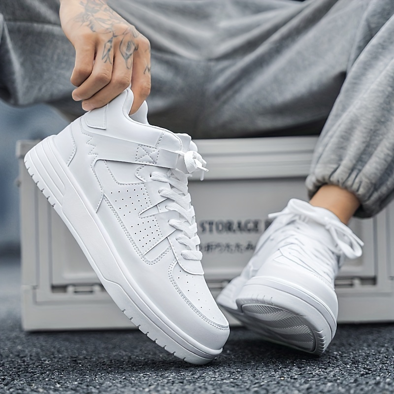 Men's High-Top Fashion Sneakers Casual Sports Shoes - Lace-Up Solid Color Comfort Running Shoes with Round Toe, PU Upper, Fabric Inner, EVA Cushioned Insole, MD Sole for All Seasons