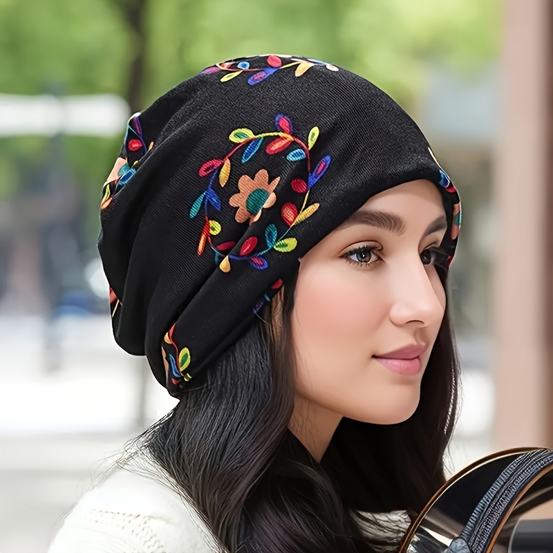 

Bonnet Tricoté Chaud pour Femmes à Imprimé Floral Bohème Coloré - Extensible, Bord, Léger pour les Activités Extérieures en Automne & Hiver, d'Extérieur| Coloré|Bonnet en Acrylique