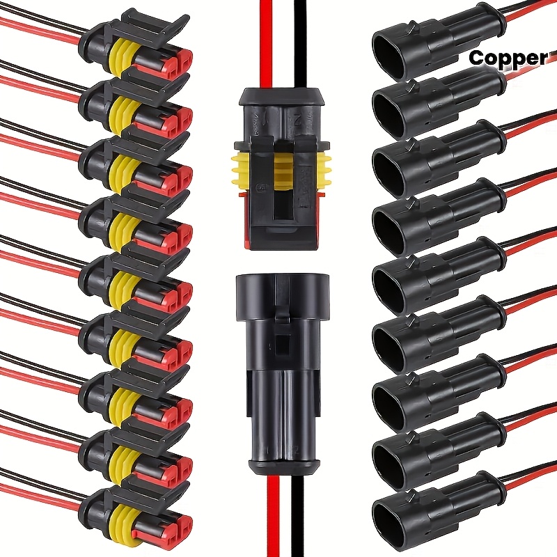 TEMU Tool Lot de 20 connecteurs de câble à 2 broches | Fiches et douilles mâles et femelles à dégagement rapide, adaptés pour connecter de voitures,