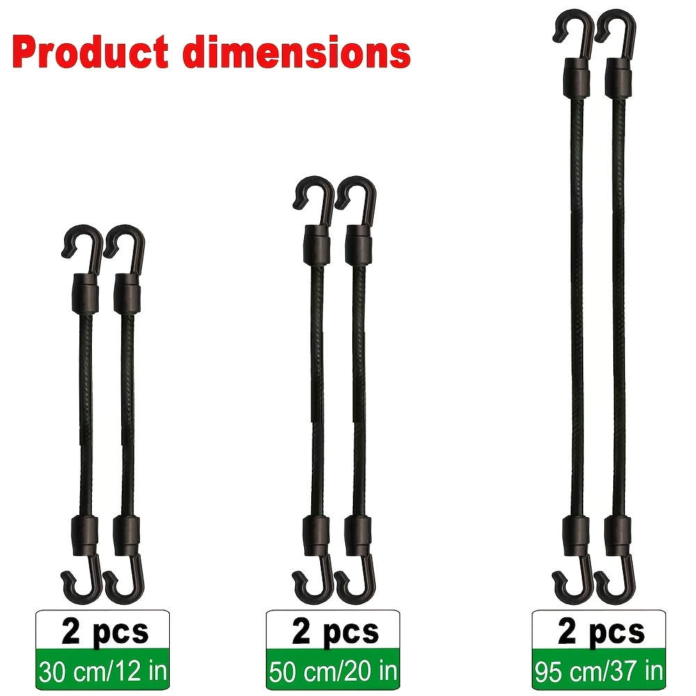 TEMU 6-pack, Each Pack Contains 2pcs Of 30cm, 50cm And 95cm Respectively. Heavy-duty High-tensile Elastic Bungee Cords With Integrated Plastic Hooks,