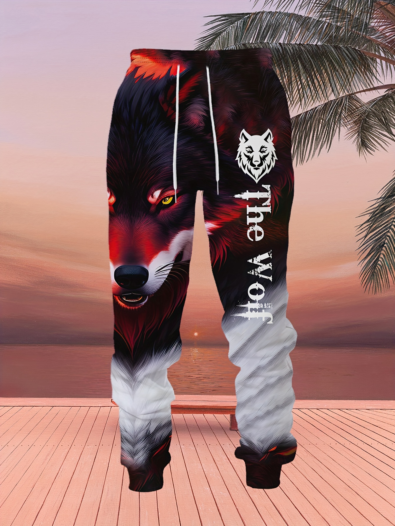 red dominant wolf pattern personality fashion comfortable - Temu