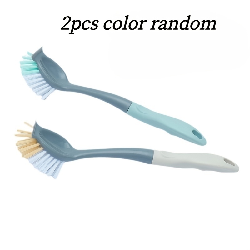 TEMU 2pcs Brosses de nettoyage de cuisine multifonctionnelles à long manche en plastique durable de couleur aléatoire - Convient pour les casseroles,