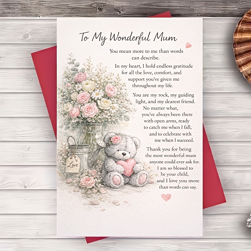 TEMU 1 Envelope And 1 Greeting Cardmothers Day Greeting Card Floral For Mum From Daughter Or Son Message Birthday Thank You Greeting Card