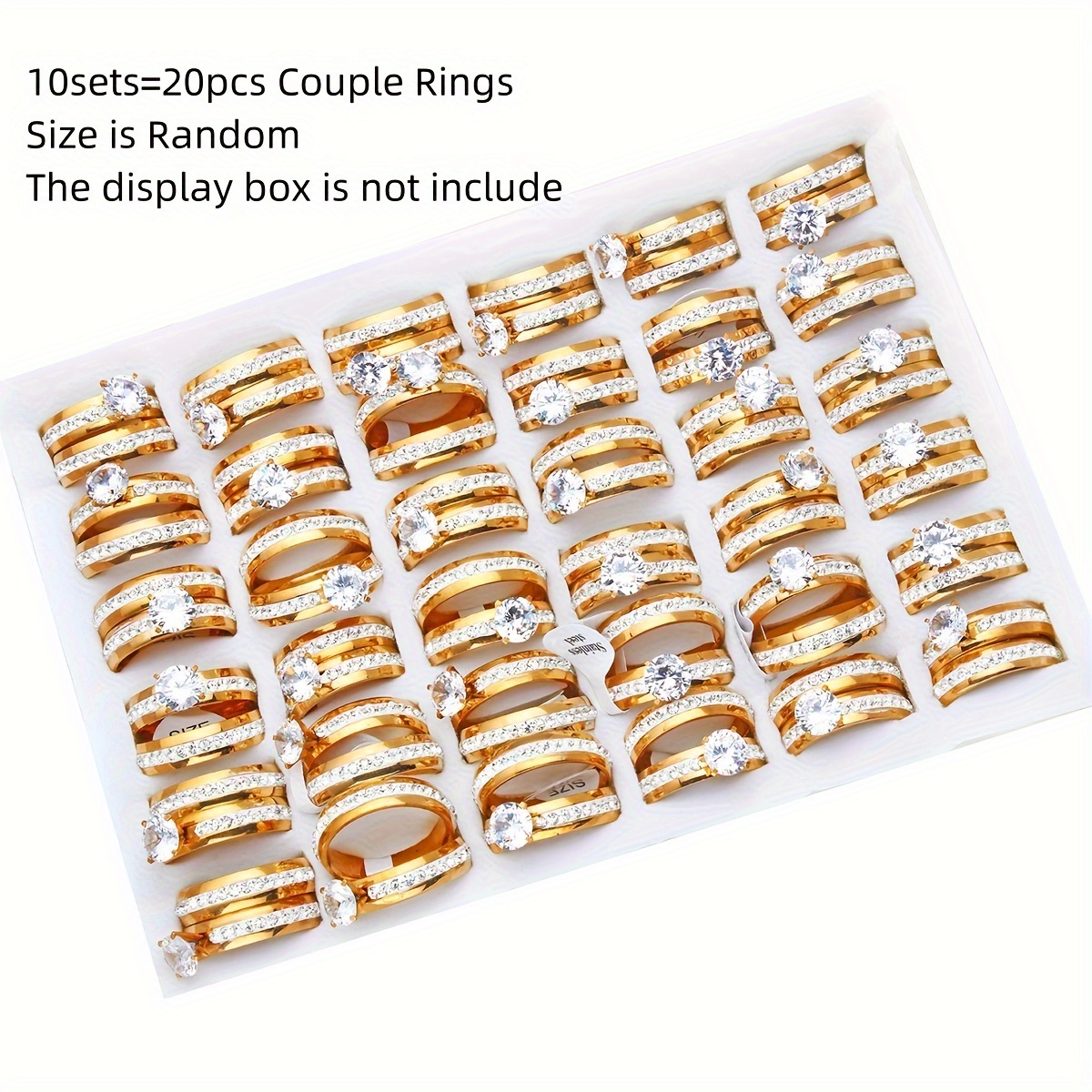 

Wholesale 10 Sets Of Fashion Romantic Couple Rings With And Golden Plated Stainless Steel, Does Not Display Tray, Random Sizes, Inner Diameter Sizes: 17 18 19 20 21mm