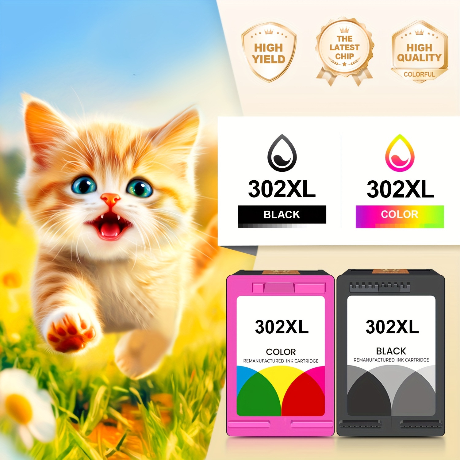 For 302xl Black Tri-color Ink Cartridges Replacement For Models 1110, 1111, 1112, 2130, 2131, 2132, 2133, 2134, 2136, 3630, 3632, 3633, 3634, 3636, 3637, And 3638
