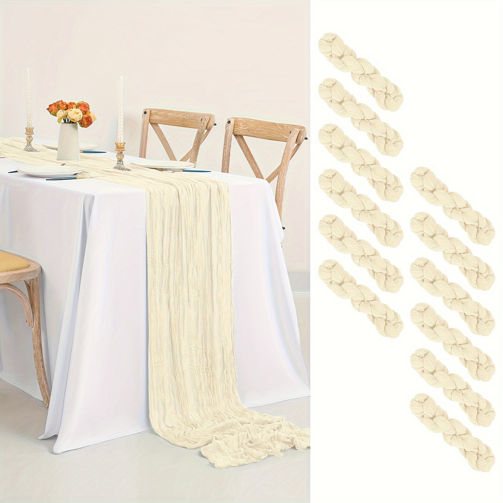 

12 Pack Cheesecloth Table Runner 10ft, 35x120 Inch Gauze Table Runner, Long Sheer Cloth Table Runner For Bridal Shower, Wedding, Party Table Decor Simple