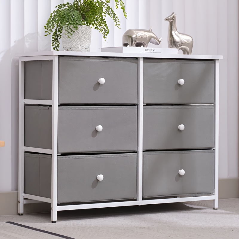 

Dresser For Bedroom, Drawer Dresser Organizer Storage Drawers Fabric Dresser With 6 Drawers, Chest Of Drawers With Fabric Bins, Long Dresser With Wood Top For Bedroom, Closet, Entryway, Grey