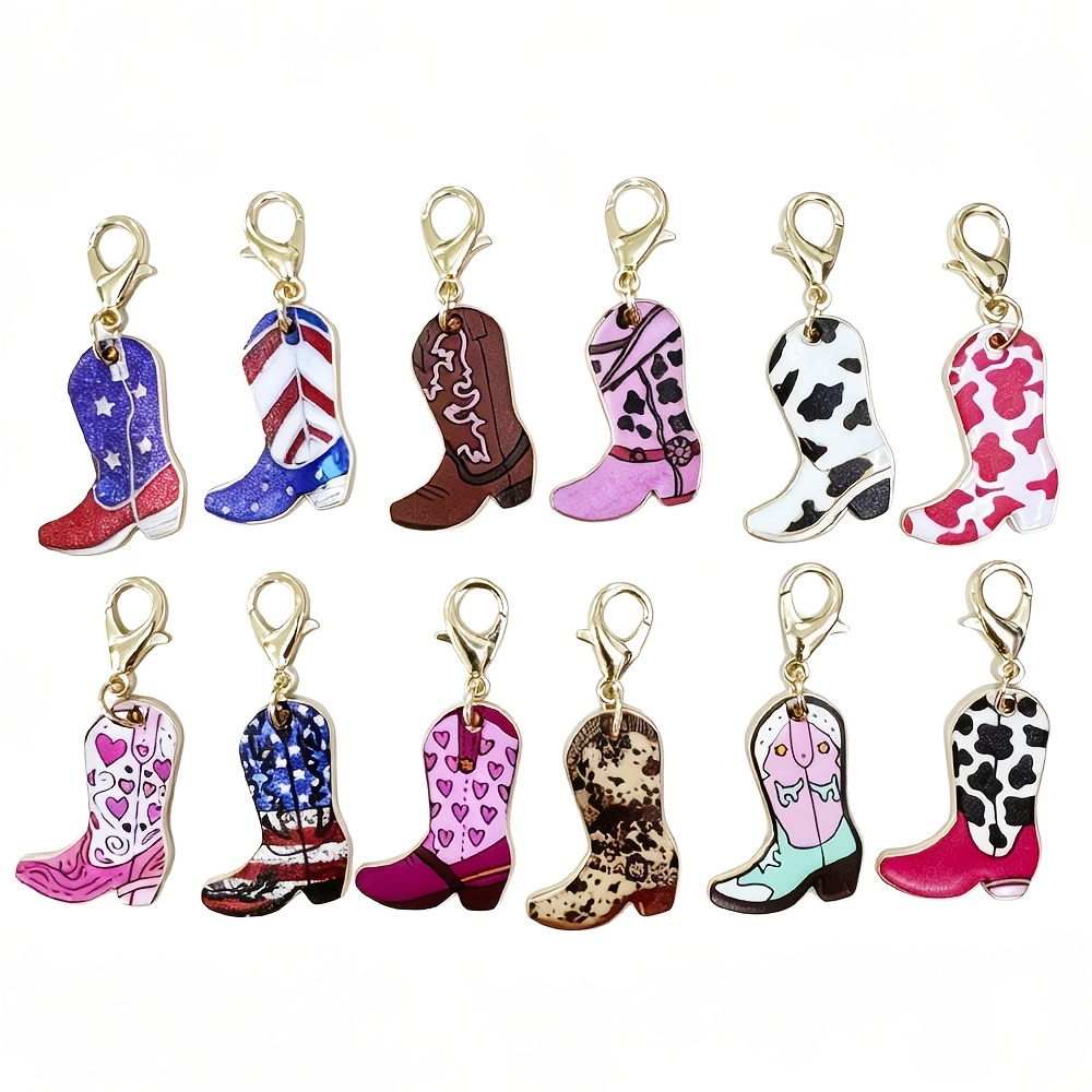 12pcs Alloy Creative Retro Personalized Cowboy Boot Keychains Suitable For Bags, Backpacks, And Keychains