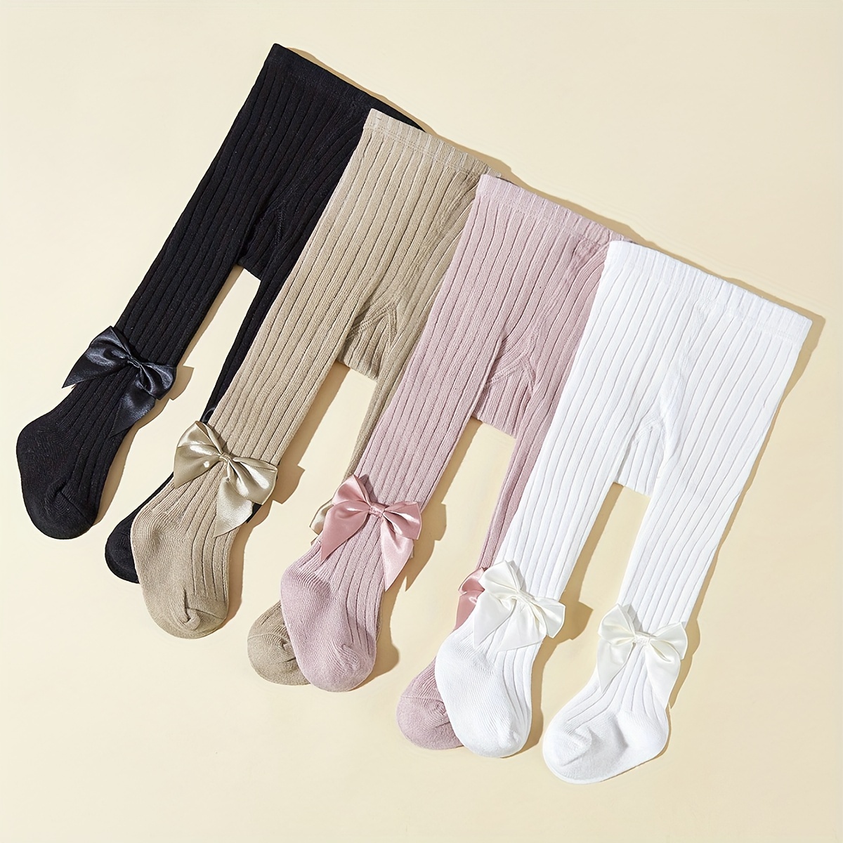 3/4 Pc Of Solid Color Knitted Tights For Baby Girls, Suitable For Spring And Autumn, Featuring A , Girls Outfit