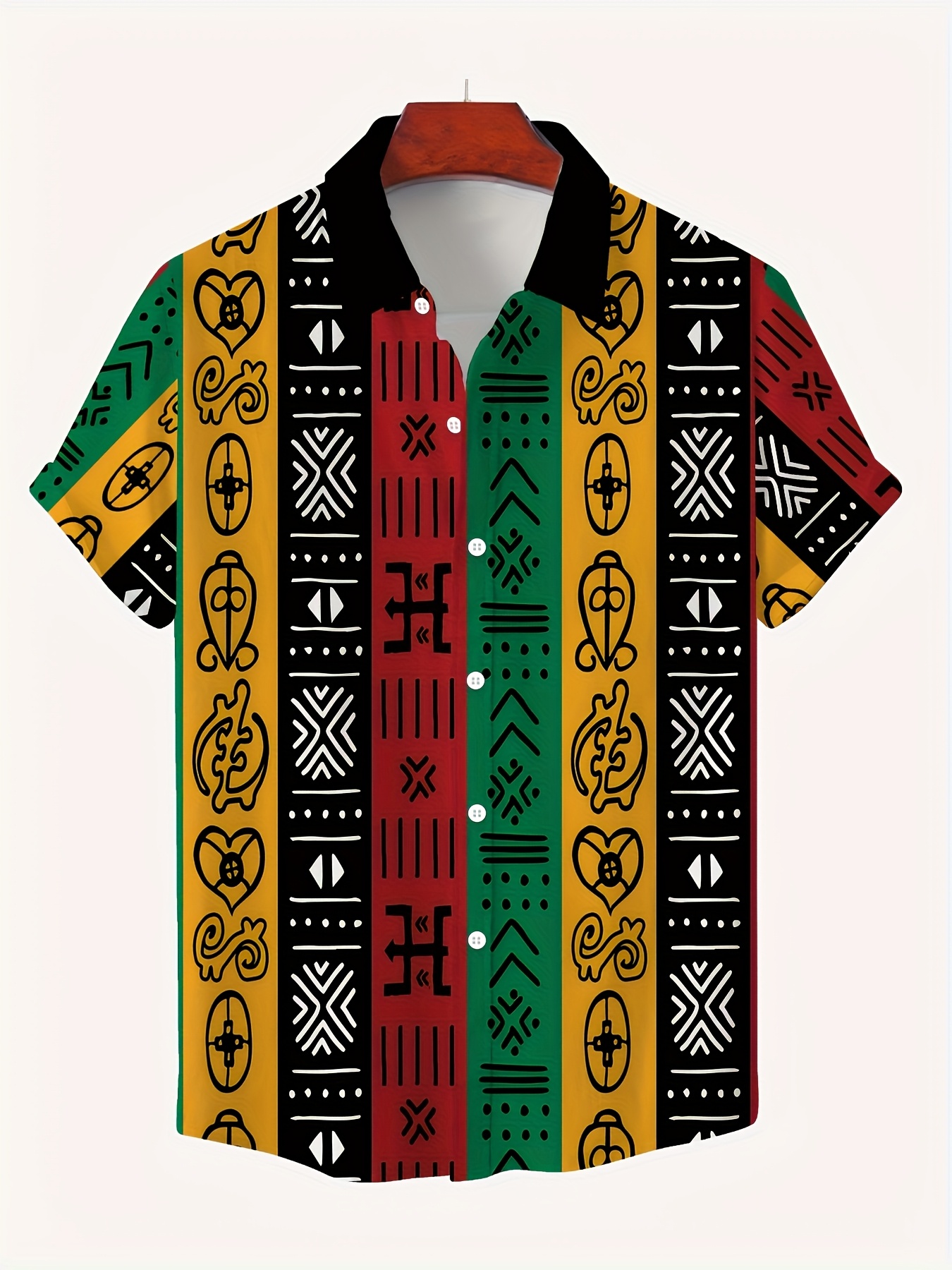 Striped Bohemian Men'S 3D Digital Print Shirt, Ethnic Style Short-Sleeve Shirt, a Gift for Men