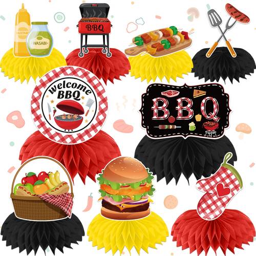 9pcs summer barbecue birthday decorations honeycomb ornaments for barbecue birthday parties summer picnic barbecue table centerpieces suitable for barbecue birthday room and outdoor decor