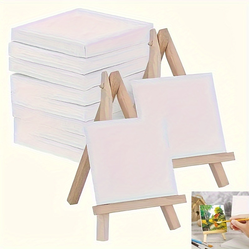 

Mini Canvas And Easel Set - 12 Piece Kit, Small Wooden Display Stand With Canvas Panels For Artists, Students, Adults Painting - Quality Wood Material