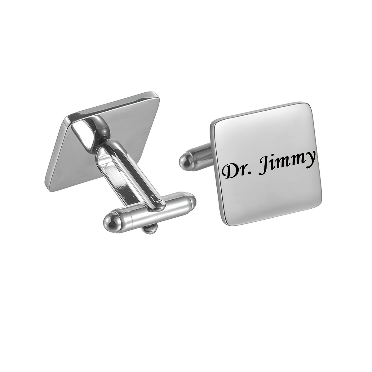 TEMU 1 Par de Gemelos Cuadrados Personalizables con Etiqueta Negra, Placa Estilo Grabadas a Láser en Acero Inoxidable para Hombres; Joyería Masculina