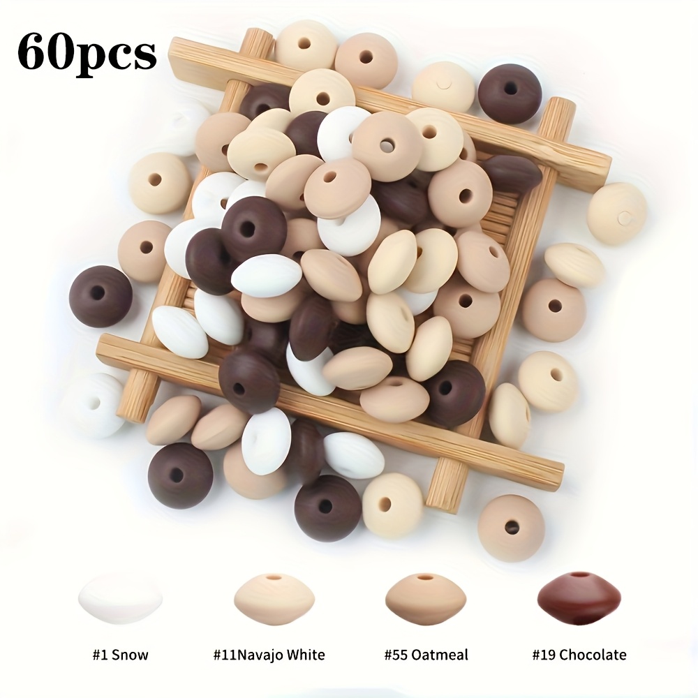 60pcs 12mm Silicone Bean Beads Multicolor Abacus Spacer Beads Additions Keychain Jewelry Making Pen Beads Handmade - Beads And Bead Assortments
