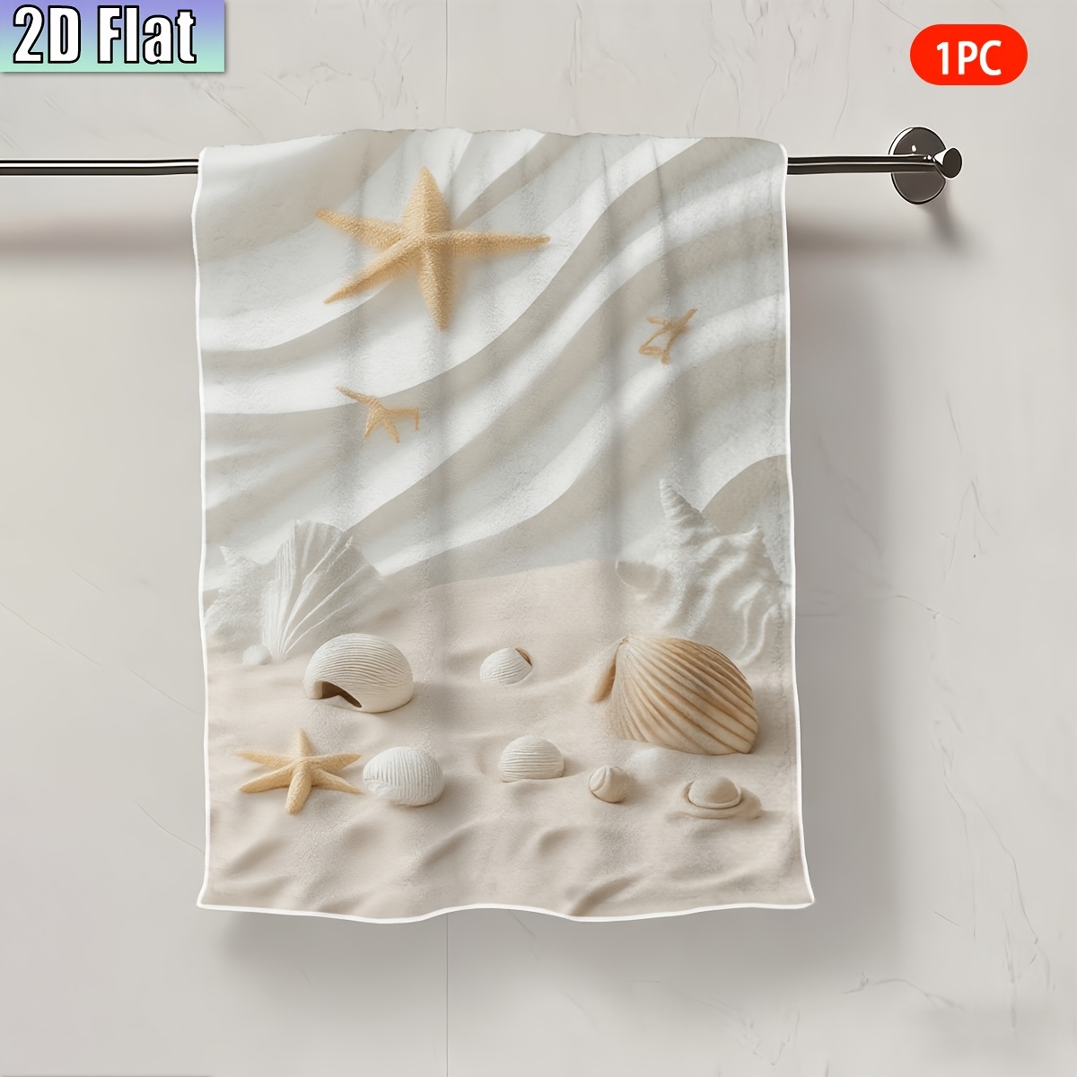 TEMU 2d Flat - 2d Flat - 2d Flat, 1pc, Face Towel, Beach Starfish And Shell, Patterned Towel, Perfect Gift For Valentine's Day, Easter Holiday