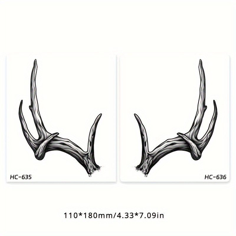 1 Pair (2 Sheets) Xm&xp Large Antler Tattoo Stickers Suitable For - Permanent Temporary Tattoo Suitable For Abdomen, Chest, Back With Antler, 7-15 Days Color Development, For Parties, Gym, Daily Use
