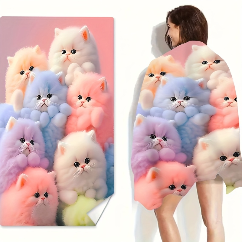Dreamy Colorful Cat Print Beach Towel Super Absorbent Quick Drying_voghion.com