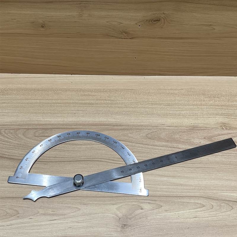 Image of Stainless Steel Protractor - 180° Precision Angle Measuring Tool, Durable Metal Vernier Ruler For Woodworking & Office Use