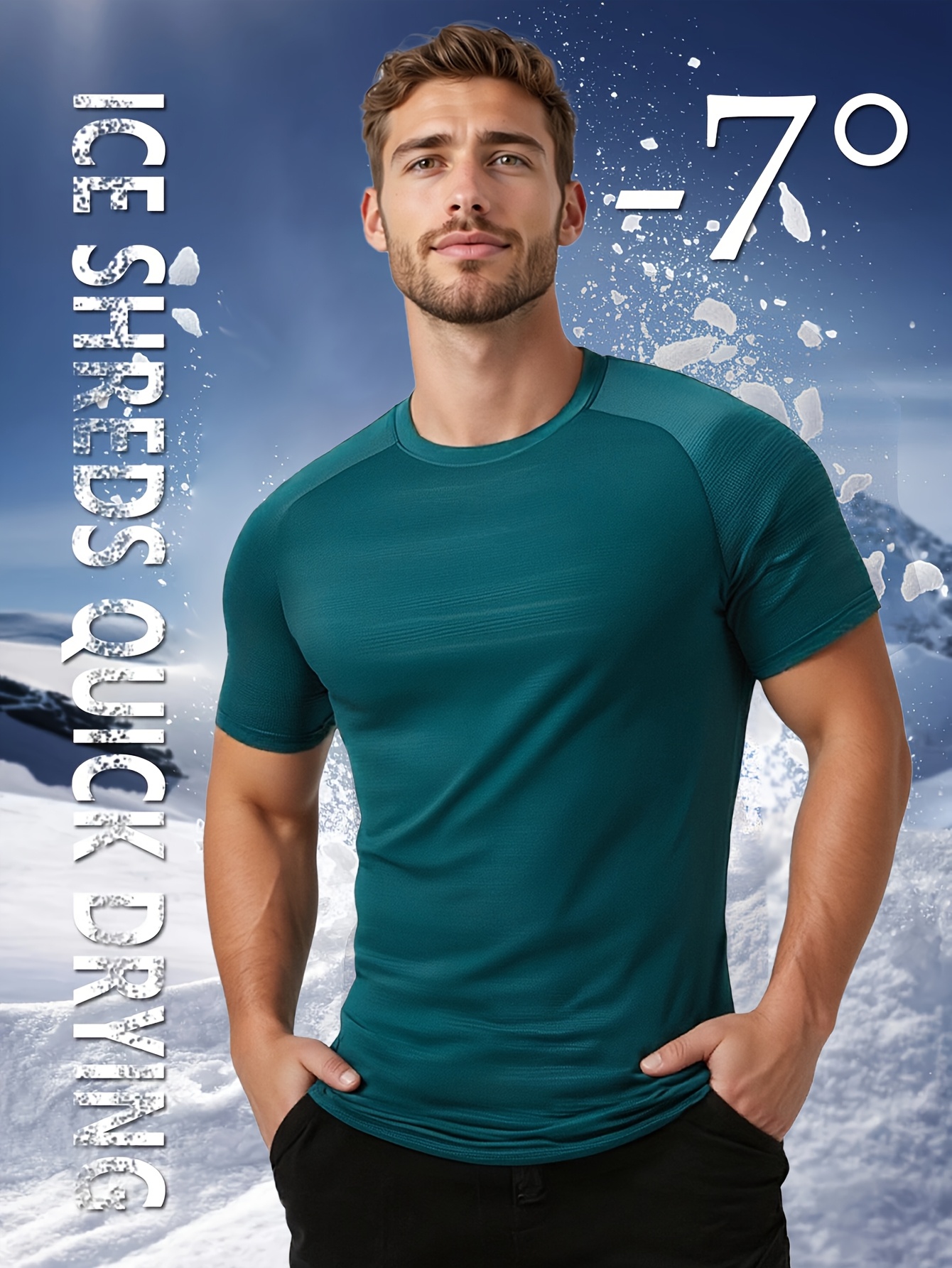 1pc *'S Ice Fiber Fabric T-Shirt with -7° Technology, Gradient Mesh  Moisture-Wicking Breathable High Round Neck