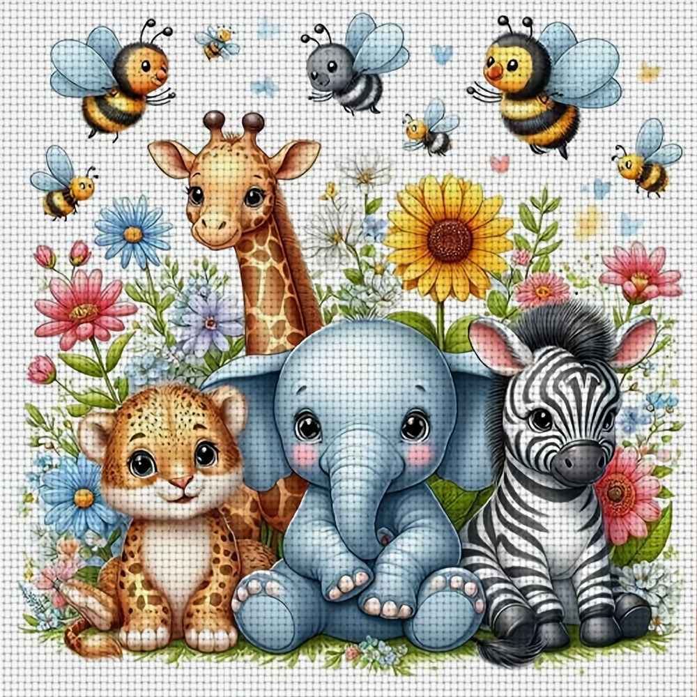 TEMU A Cross- Kit Featuring A Design Of 'cute Baby Animals, Bees, And Flowers' Without A Frame, Beginners To Enjoy During Their . It Allows You To