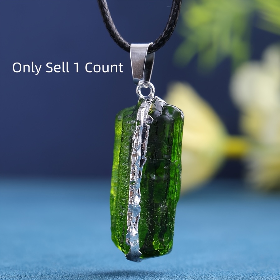 TEMU Only Available For At 1pc, Green Glass Necklace Pendant Accessory, Fashionable Jewelry Pendant With Black Necklace, Artificial Crystal Gemstone