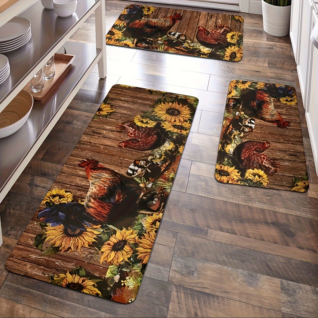 

Rooster Design Non-slip Kitchen Rugs Set - 3 Piece Polyester Flannel Anti-slip Absorbent Mats, Machine Washable, Rectangle Floor Carpets For Home, Bathroom, Laundry - 40x60, 50x80, 40x120cm