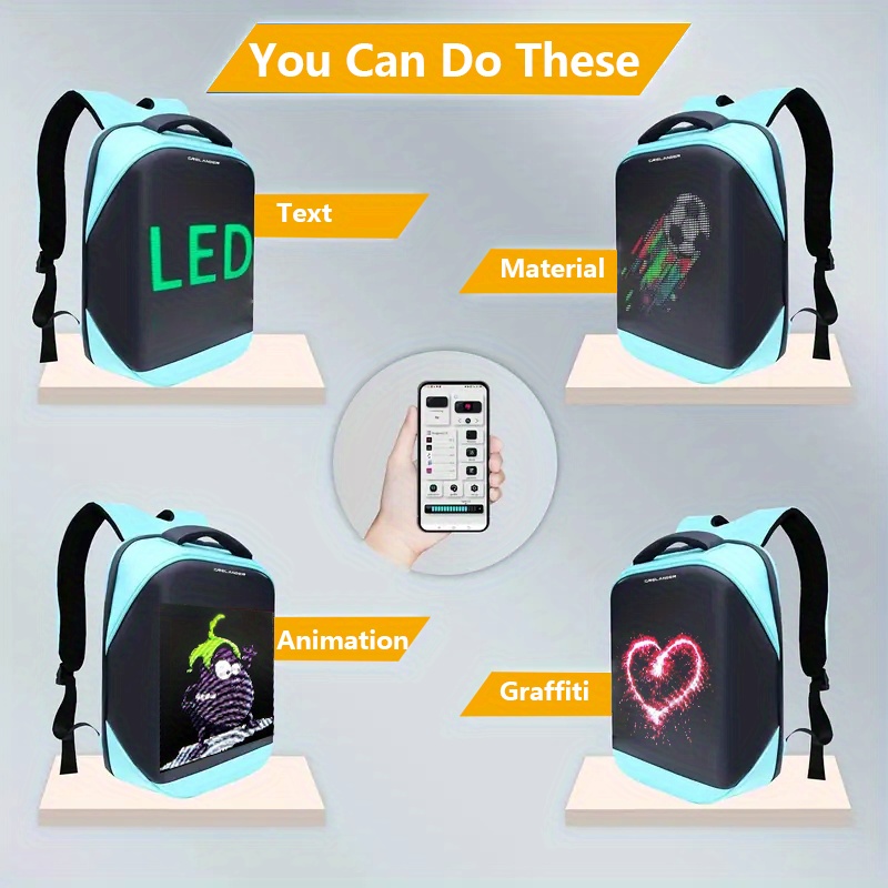 Sac à dos Oxford à bandoulière réglable avec éclairage LED, pour ordinateur portable, moto, voyage et camping