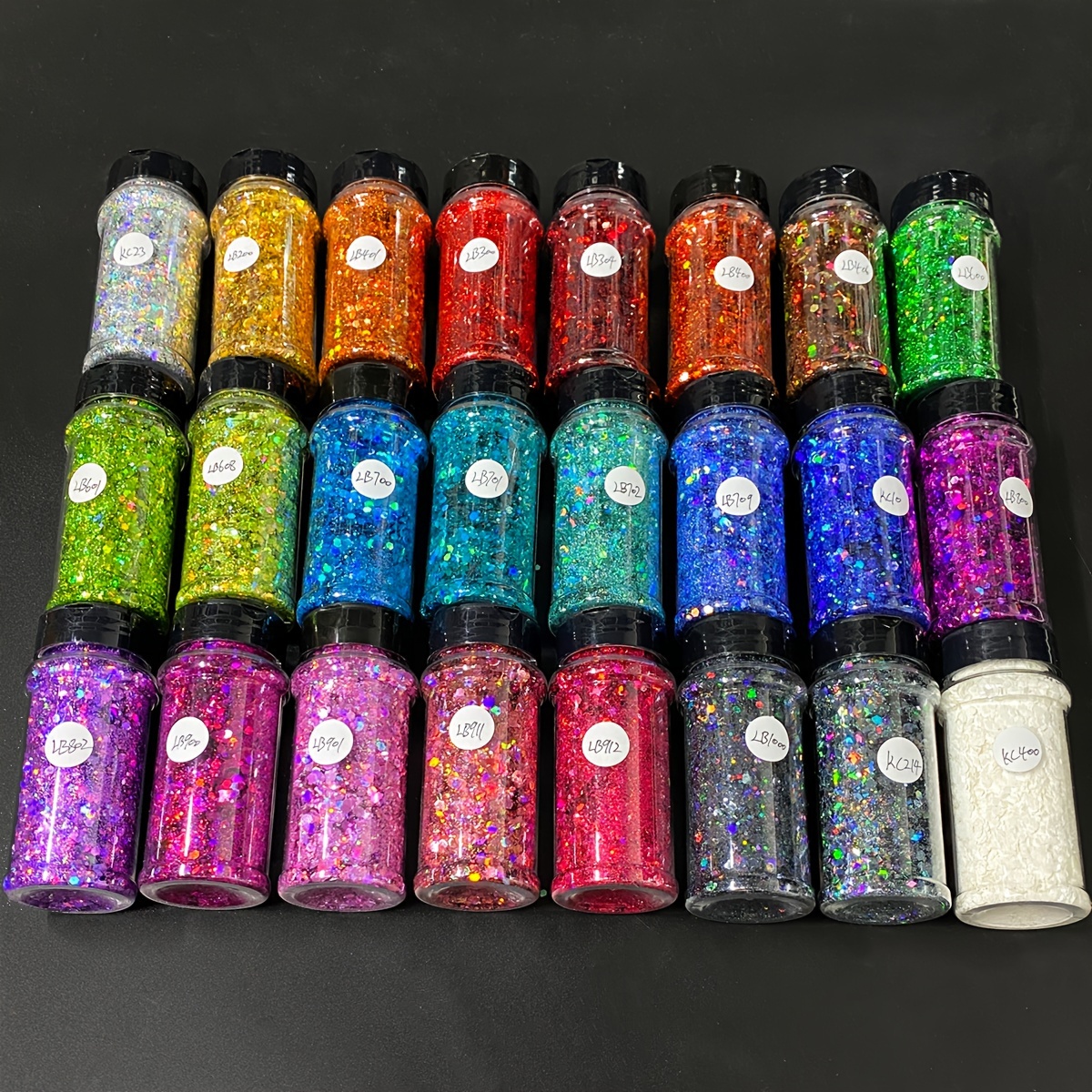 TEMU 2oz Bottle Mixed Size Laser Holographic Chunky Glitter, 24 Colors Per Set, For Body Makeup, Music Festivals, Parties, And Crafts - Hexagonal,