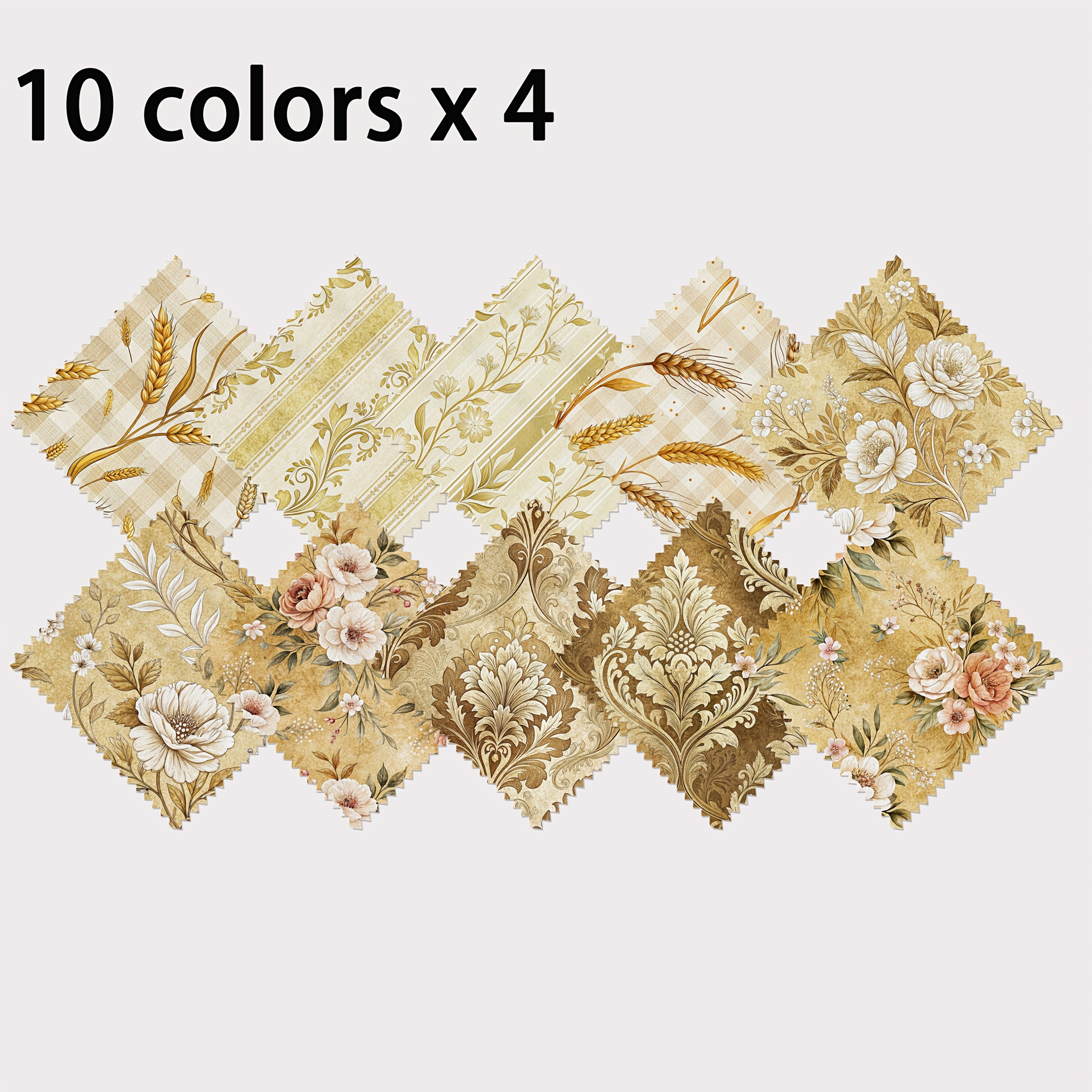 TEMU 2d Flat - 40pcs Charm Pack Combination 2d Autumn Tea Dye Floral Pattern Handmade Texture Style Elements, 10 Styles Of Designs 120g Polyester