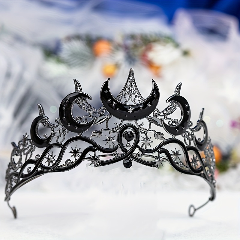 TEMU Crown Featuring A Gothic Black Design For Men And Women, With Stars. This Dark Aesthetic Tiara Is Perfect For Witch, Pagan, Or Wiccan Themes,
