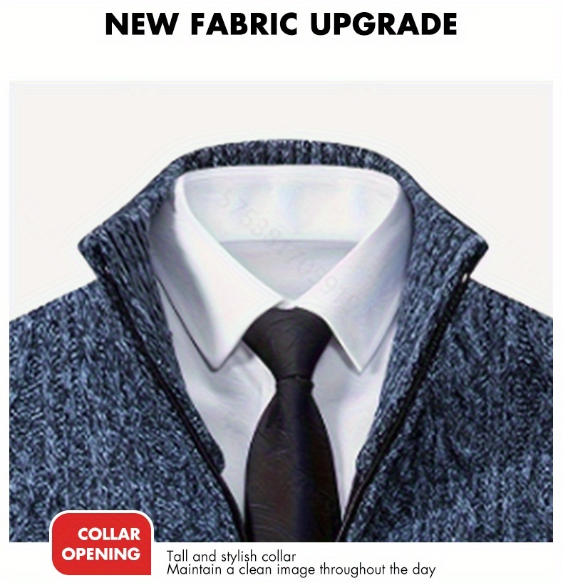 Men's Warm Cable-Knit Sweater Jacket - Winter Business Casual Coat with Stand Collar, Machine Washable Sweater for Office, Gym & Daily Wear - Cable-Knit Front Panel (No Belt Required) - Autumn/Winter