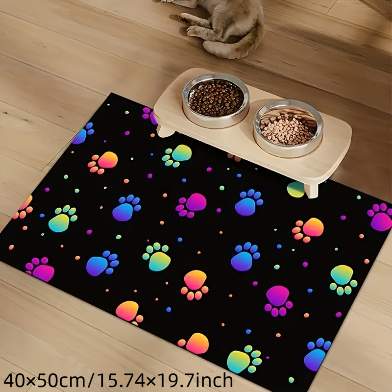 TEMU 1pc Colorful Paw Pattern Pet Feeding Mat | Durable Polyester Mat Suitable For Dogs And Cats, Ideal For Various Holiday Decorations