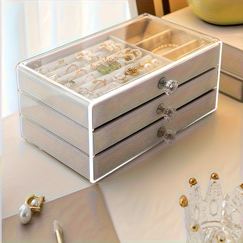   layer acrylic jewelry storage box with drawers for earrings rings and necklaces featuring a moisture proof   leather lining and a   this luxurious large capacity display box set   six pieces making it   gifts on occasions like mothers day and valentines day as well as a multifunctional home jewelry box Product details 3