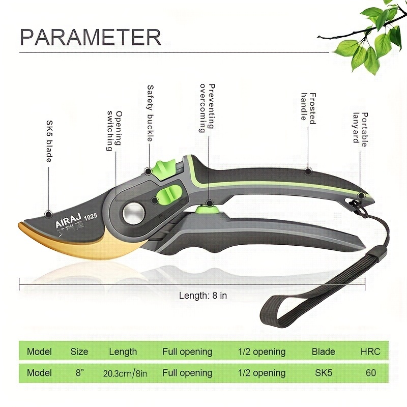 Airaj Pruning Shears Are Labor- Gardening Tools With Sharp, Durable, And Non-slip Scissors