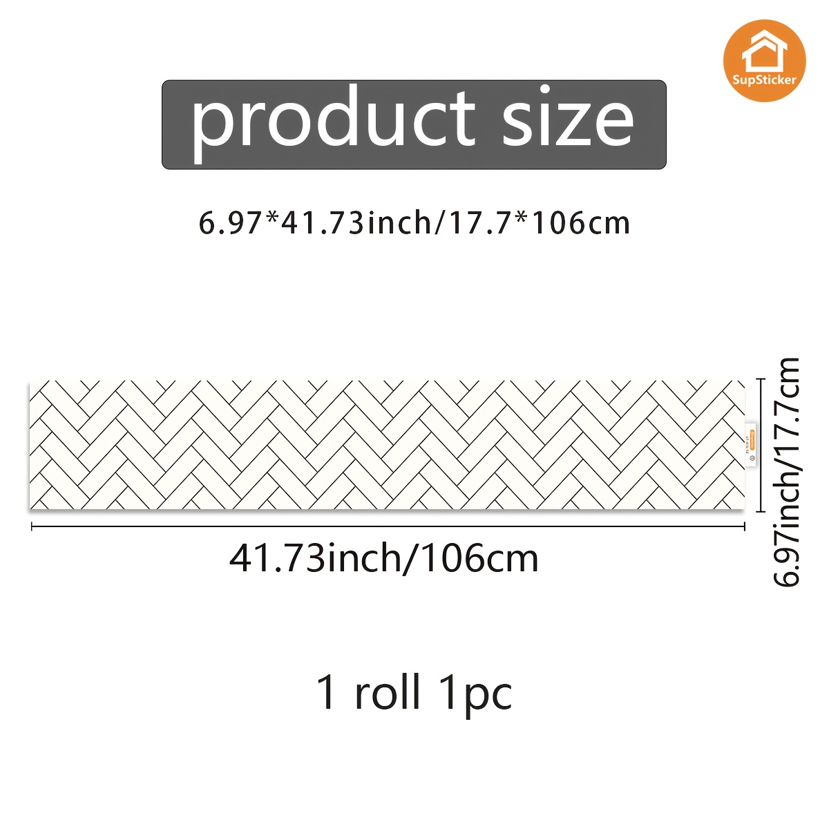 TEMU 1pc White And Black Herringbone Brick Line Pattern Rectangular Stair Riser Sticker, Self-adhesive, Removable, Pvc Decor With Repeating Geometric