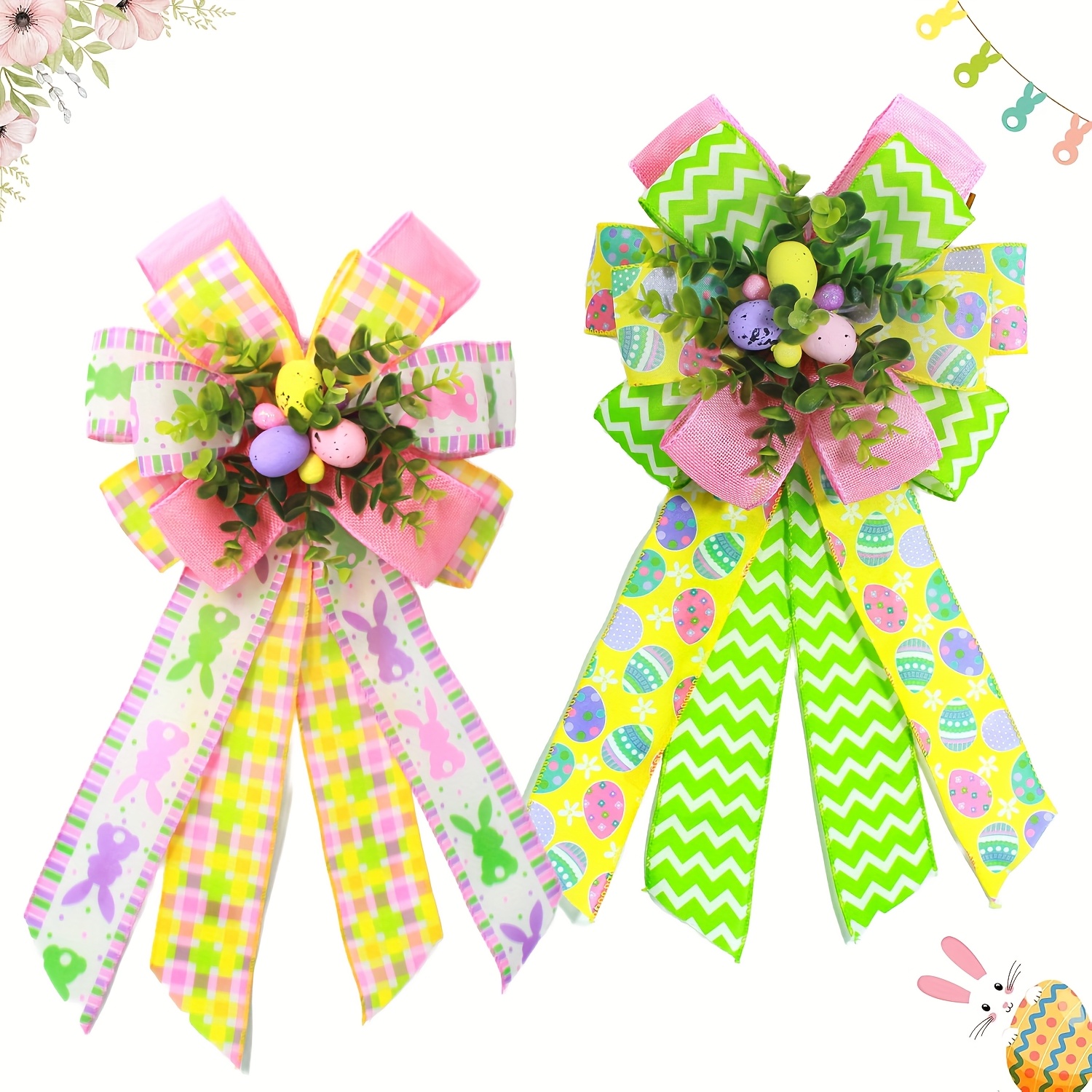 

Large Easter Bow Decor Spring Easter Basket Bow, With Easter Egg And Rabbit Pattern Decoration, Suitable For Easter Wreath Supplies