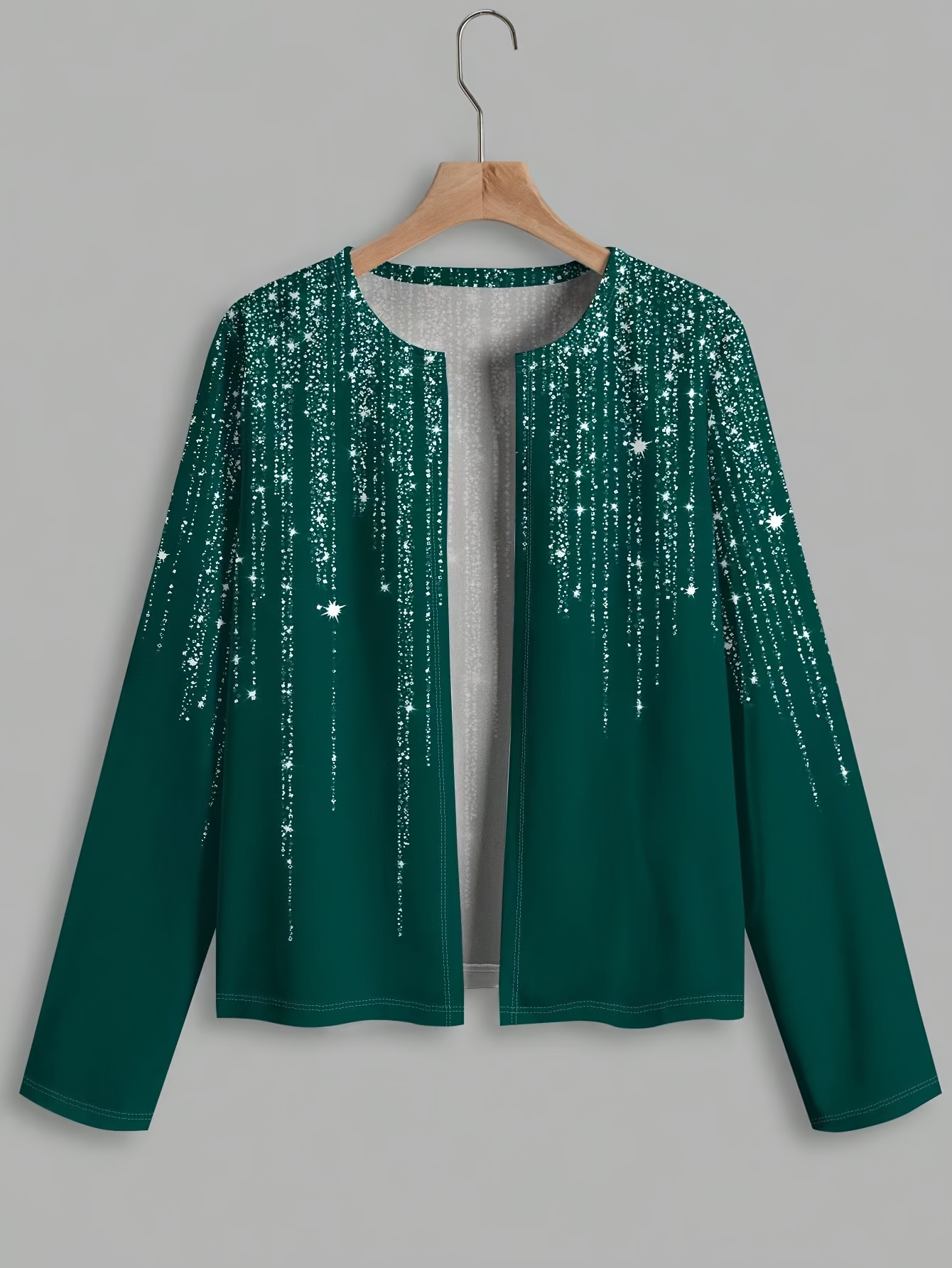 Plus Size Emerald Green Jackets Plus Size Women's Casual Sequin