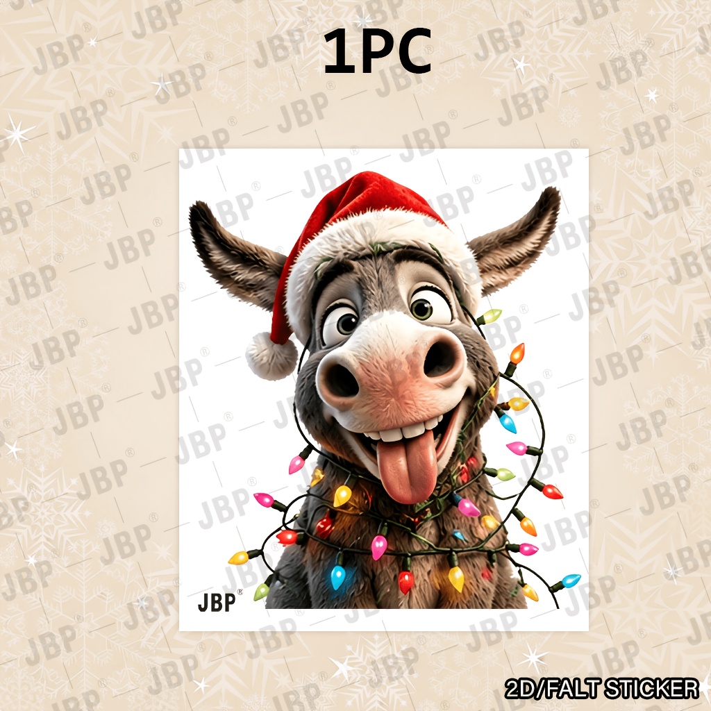 TEMU 1pc Funny Peeking Donkey Christmas Window Sticker, Cartoon Animal With Goofy Facial Glass Decal, Removable Pvc Decor Sticker, Warm Winter Xmas