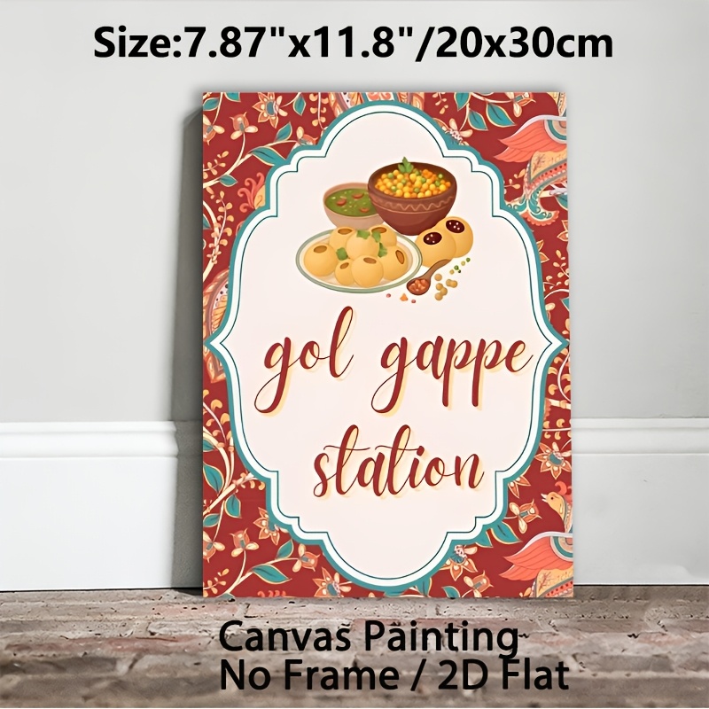 TEMU 2d Flat, 2d Flat, 2d Flat 1pc For Home Decor Canvas Prints Poster Frameless, Signs Indian Wedding Food Table Signs Signs Bundle, , Dessert