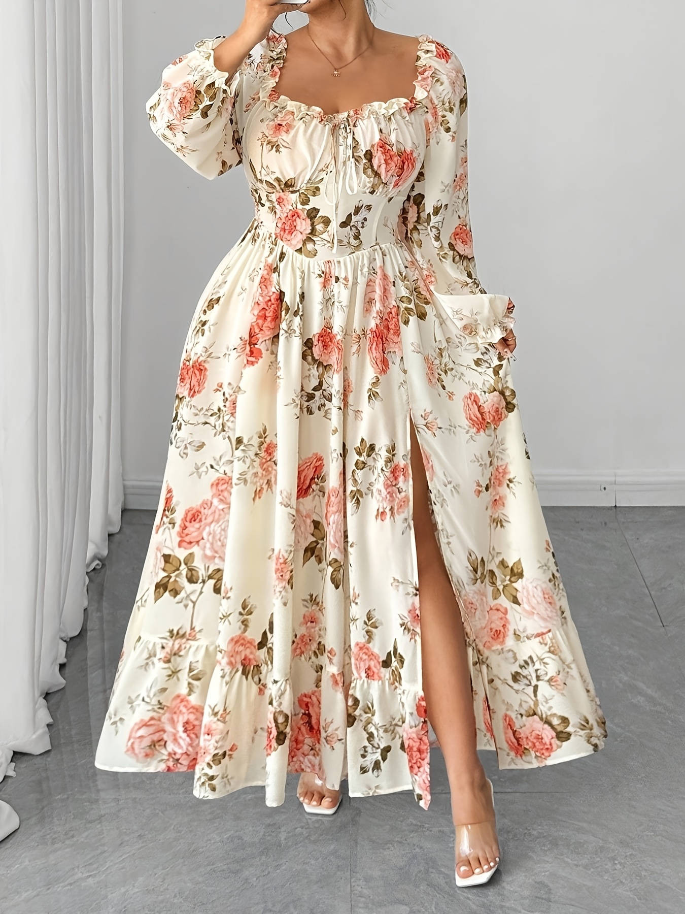 fitted lace wedding dress Febriajuce Women's Summer Wrap Maxi Dress Casual Boho Floral V Neck Short  Sleeve Ruffle Hem Flowy Split Beach Long Dresses Champagne at Amazon  Women's Clothing store main image 0