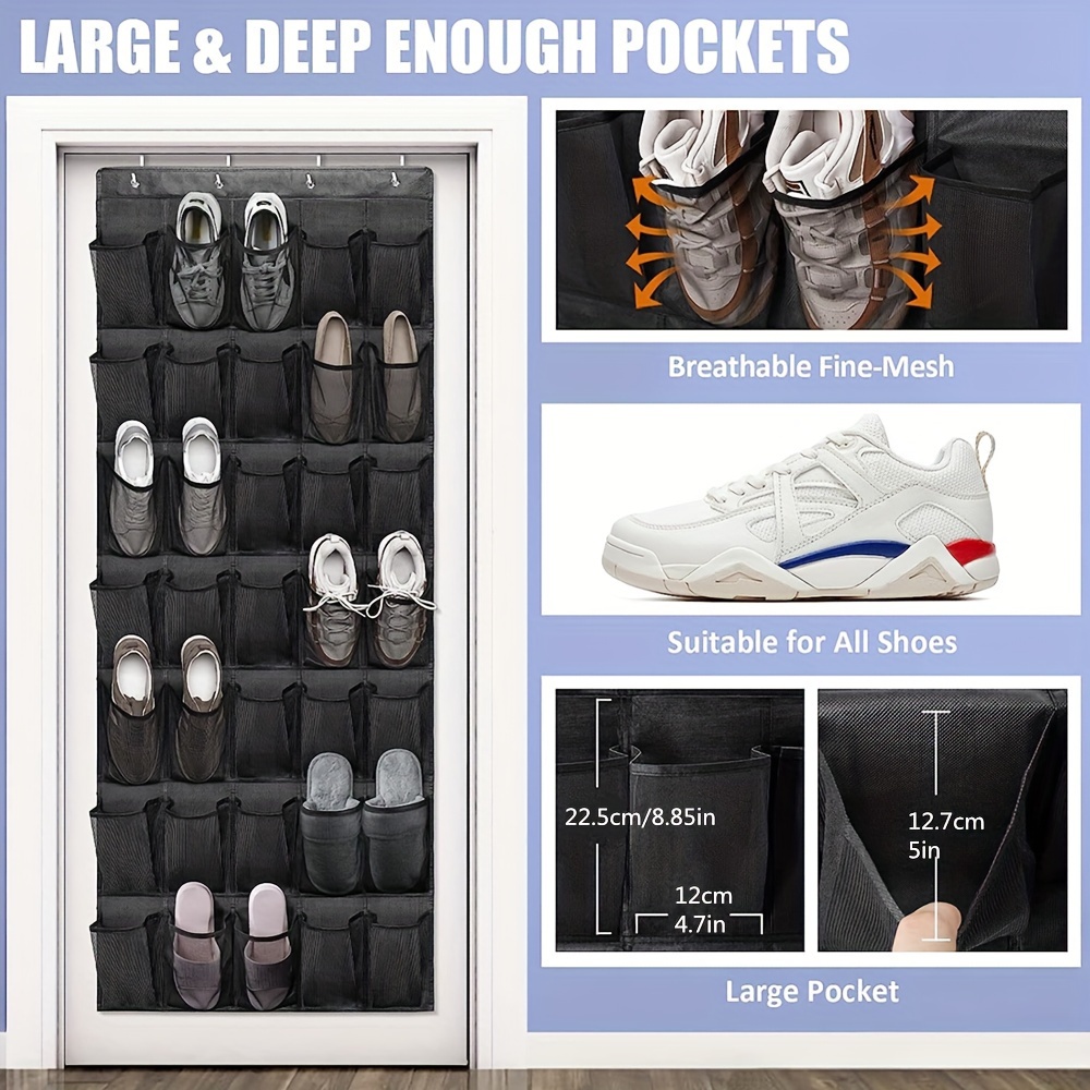 35 pocket over the door shoe organizer hanging canvas shoe storage bags with 4 metal hooks space saving door hanging shoe rack for home kitchen closet organization details 2