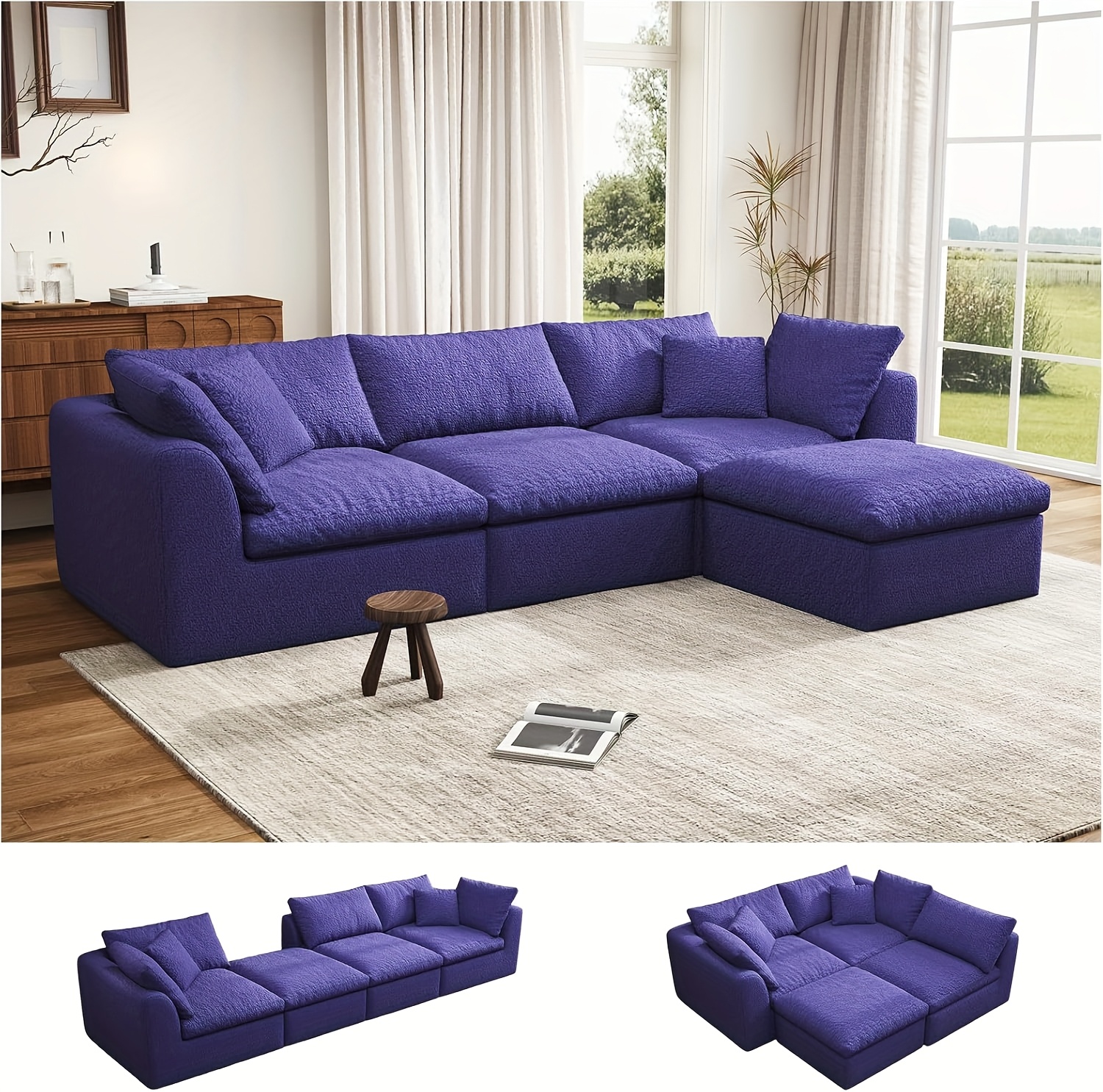 Modular Sectional Sofa with Movable Ottoman | No Assembly Required, Boneless Cloud Couch, Deep Seat L-Shaped, Suitable for Living Room, Bedroom, and Apartment
