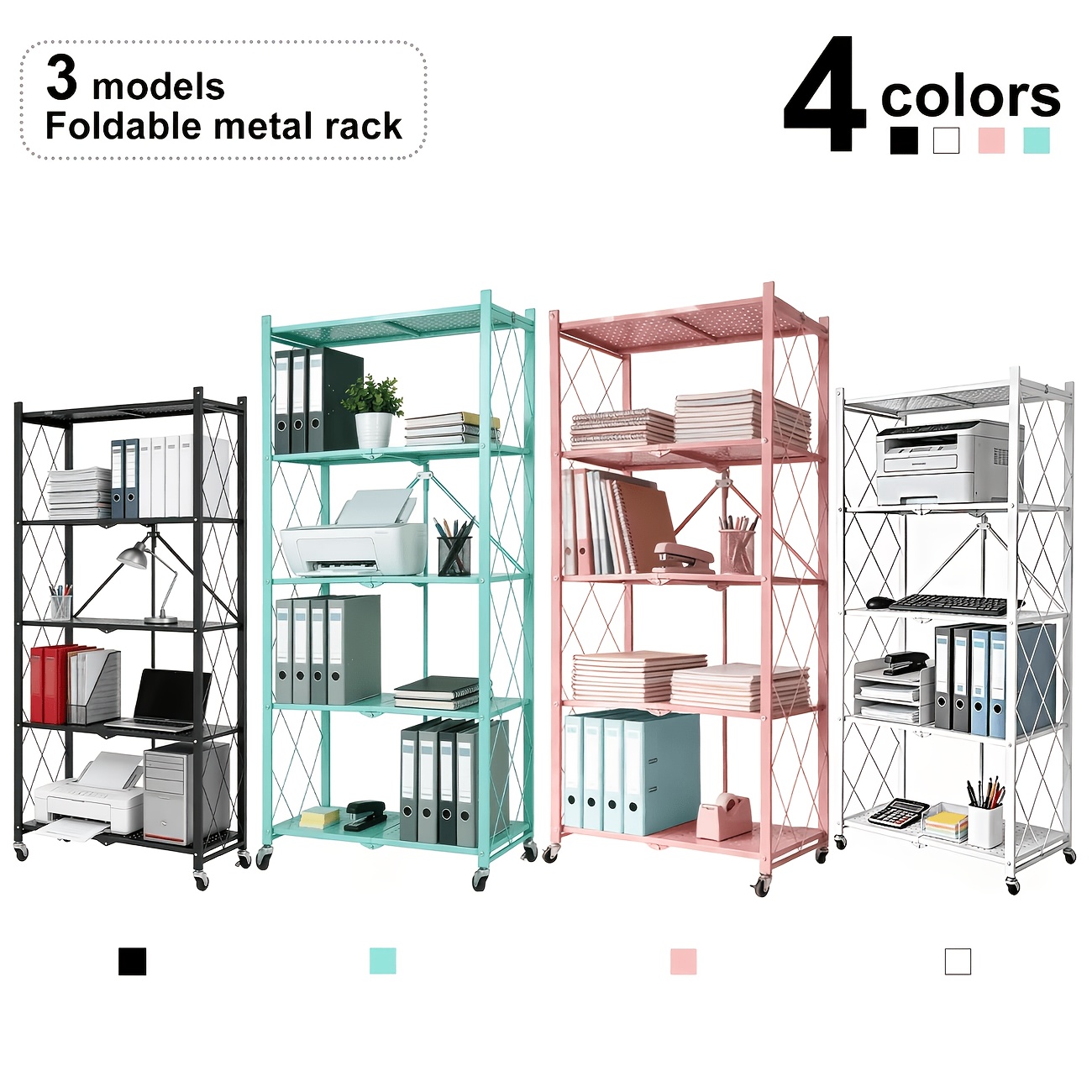 heavy duty folding storage rack with wheels in 5 4 3 tiers a portable multi layer shelf that stands   requiring no assembly ideal for   dorms bedrooms and     organization