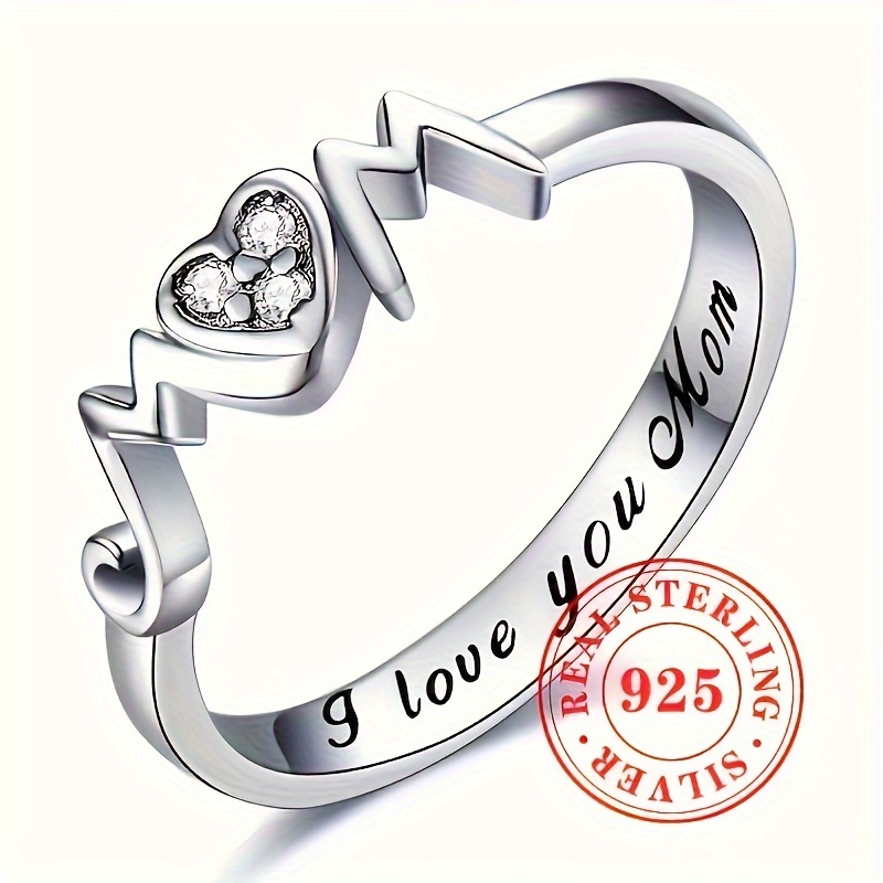 

A 1.6g S925 Sterling Silver Day Engraved Zirconia Heart-shaped Ring For Ladies To , A Gift For Day, Jewelry Ring.