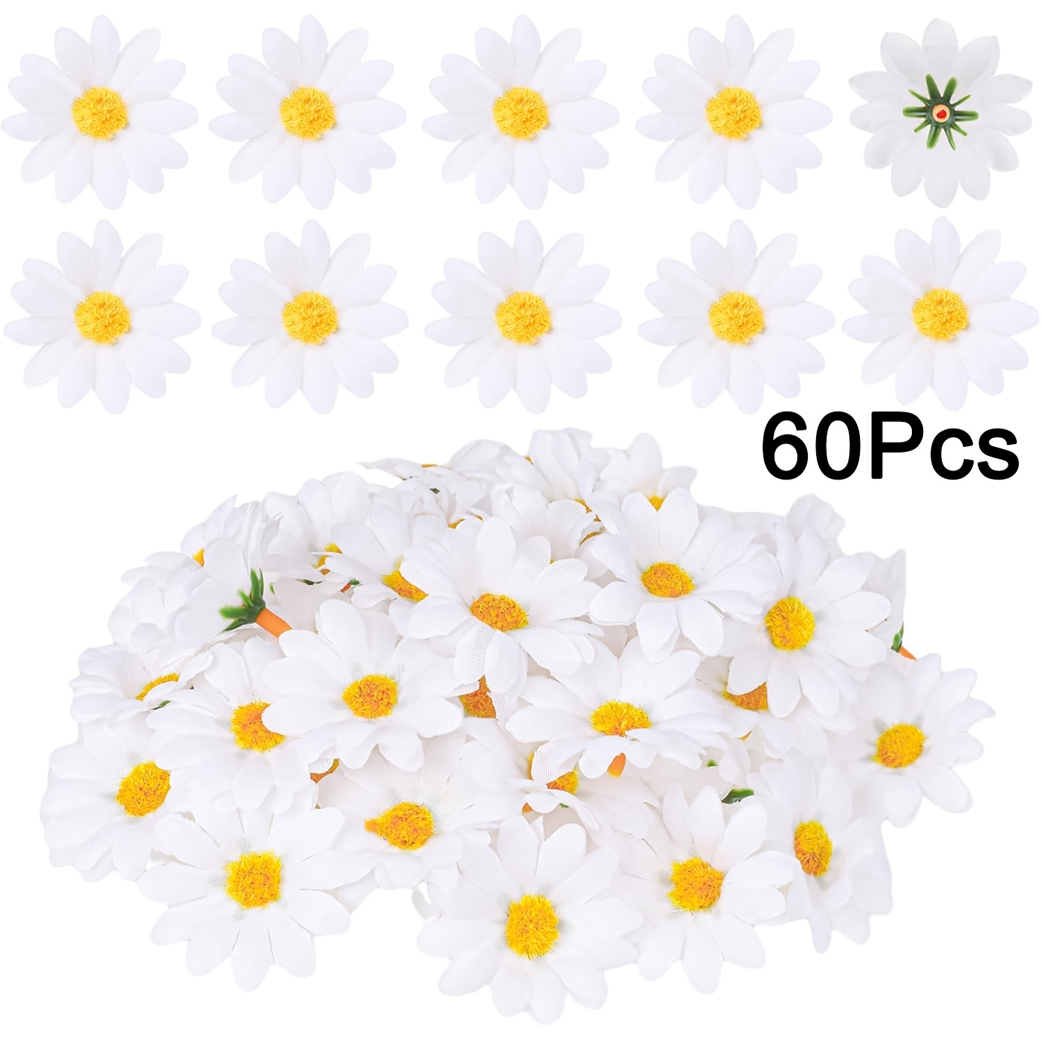 TEMU 60pcs Or 120pcs Of Faux Daisy Flower Heads, Measuring 1.57 Inches, Crafts, Weddings, And Home Party Decorations
