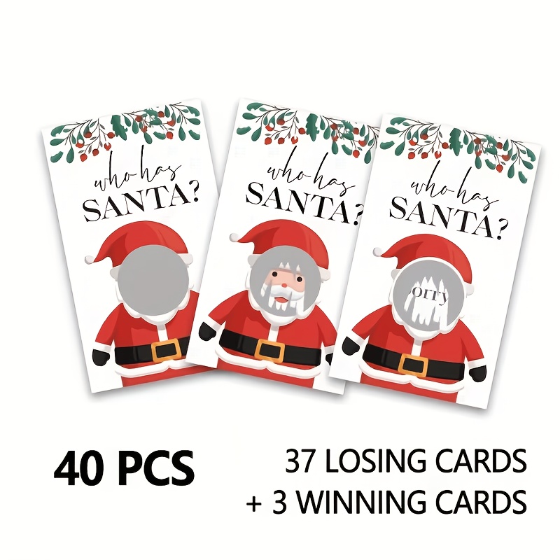 TEMU Lot de 40 cartes à gratter "Qui a le Père Noël ?", jeu de société pour fêtes de Noël, du Nouvel An et d'Halloween - Jeu de société de table à