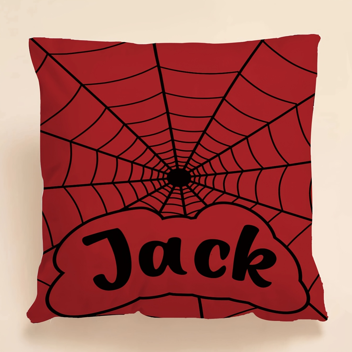 TEMU Custom Web Design Pillowcase - Personalized Name And Text, Red With Black Web Pattern, Comfortable Knit Polyester, Zipper Closure, Machine