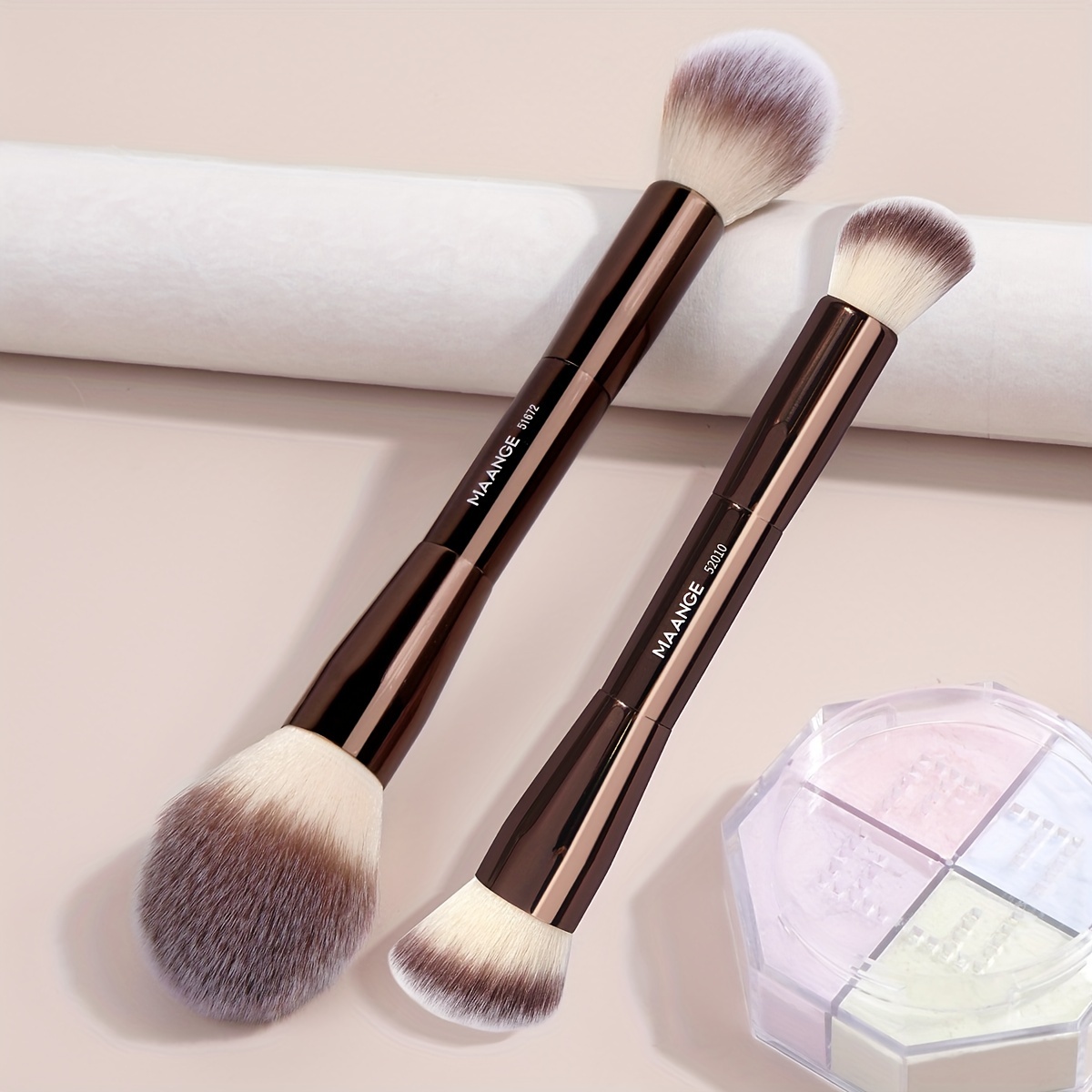 

2pcs Double Head Makeup Brush, Powder Brush, Foundation Brush, Highlight Brush, Aluminum Brush Rod, Suitable For Beginners, Daily Use, Maange, Daily Use